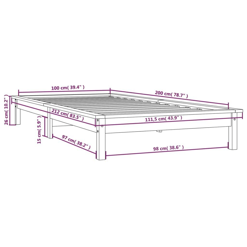 vidaXL gultas rāmis, melns, 100x200 cm, priedes masīvkoks cena un informācija | Gultas | 220.lv