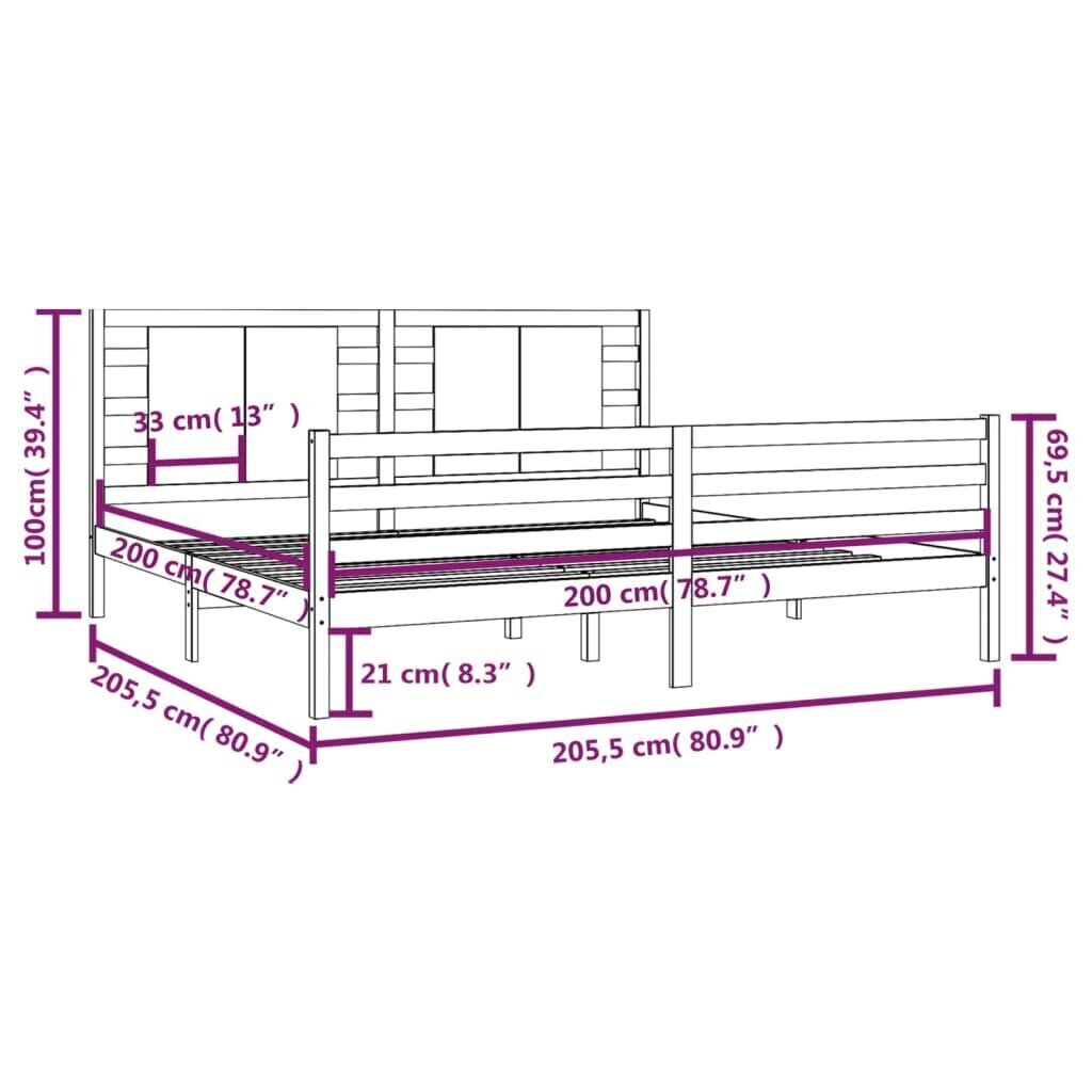 vidaXL gultas rāmis, priedes masīvkoks, 200x200 cm cena un informācija | Gultas | 220.lv