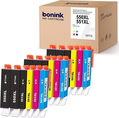 BONINK tintes kasetnes, kas saderīgas ar PIXMA MX725 MX925 MG5450 MG5550 MG5650 MG6350 MG6450 MG6650 iP7250 iP8750 iX6850, 18gab. цена и информация | Картриджи для струйных принтеров | 220.lv