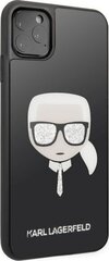Karl Lagerfeld case for iPhone 11 Pro Max KLHCN65DLHBK black hard case Iconic Glitter Karl's Head cena un informācija | Telefonu vāciņi, maciņi | 220.lv