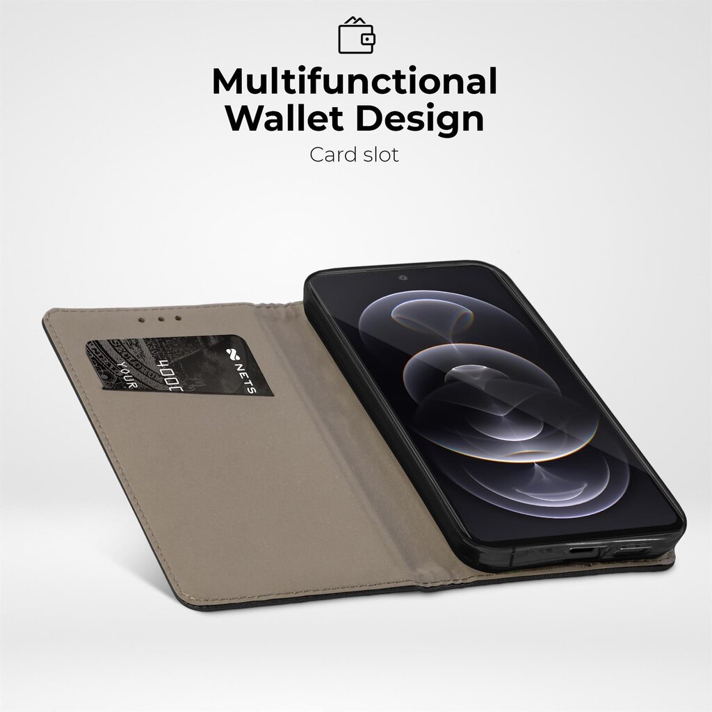 Moozy magnētisks telefona maciņš ar karšu turētāju un statīva funkciju saderīgs ar Samsung Galaxy A53 5G telefona modeli - Melns цена и информация | Telefonu vāciņi, maciņi | 220.lv