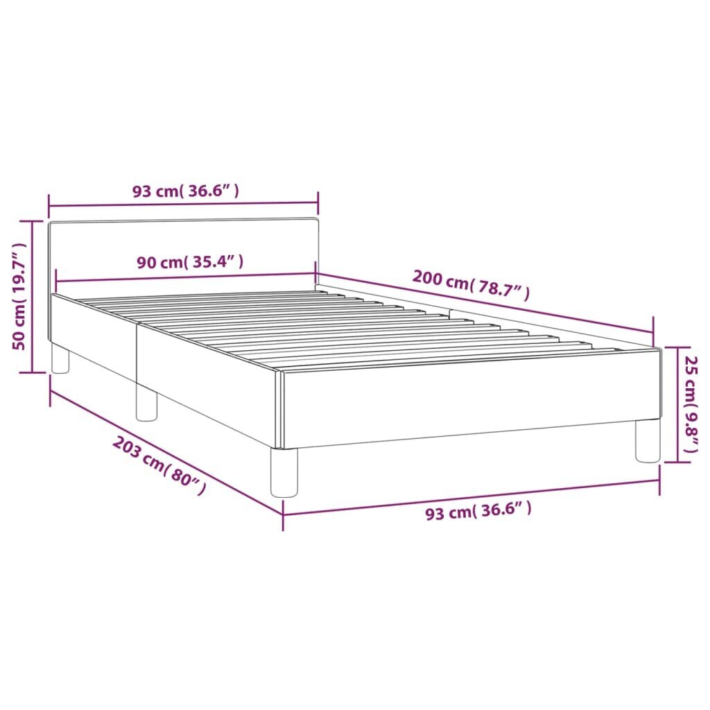 Gultas ramis ar galvgali, tumši zils, 90x200 cm, samts cena un informācija | Gultas | 220.lv