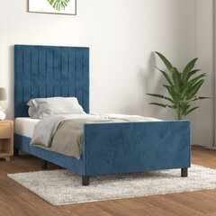 vidaXL gultas rāmis ar galvgali, tumši zils samts, 90x200 cm цена и информация | Кровати | 220.lv