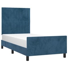 vidaXL gultas rāmis ar galvgali, tumši zils samts, 90x200 cm cena un informācija | Gultas | 220.lv