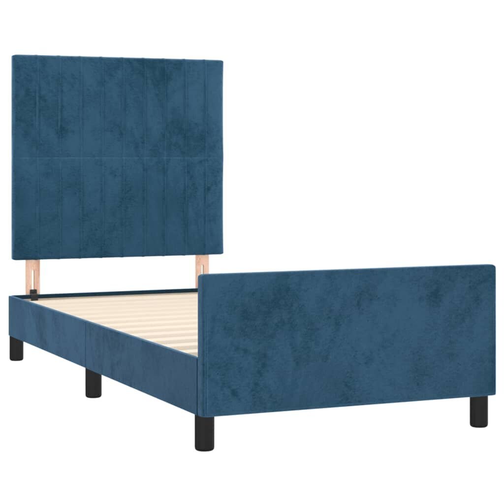 vidaXL gultas rāmis ar galvgali, tumši zils samts, 90x190 cm цена и информация | Gultas | 220.lv