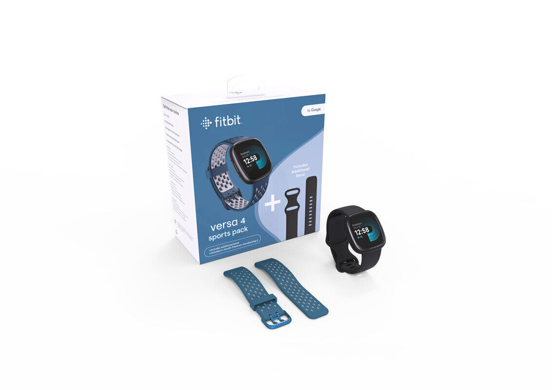 Fitbit Versa 4 Bundle Black/Graphite + Sapphire Blue Sports Band cena un informācija | Viedpulksteņi (smartwatch) | 220.lv