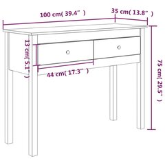 vidaXL konsoles galdiņš, pelēks, 100x35x75 cm, priedes masīvkoks cena un informācija | Konsoles galdiņi | 220.lv