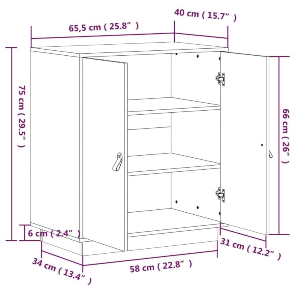 vidaXL kumode, melna, 65,5x40x75 cm, priedes masīvkoks cena un informācija | Skapīši viesistabai | 220.lv