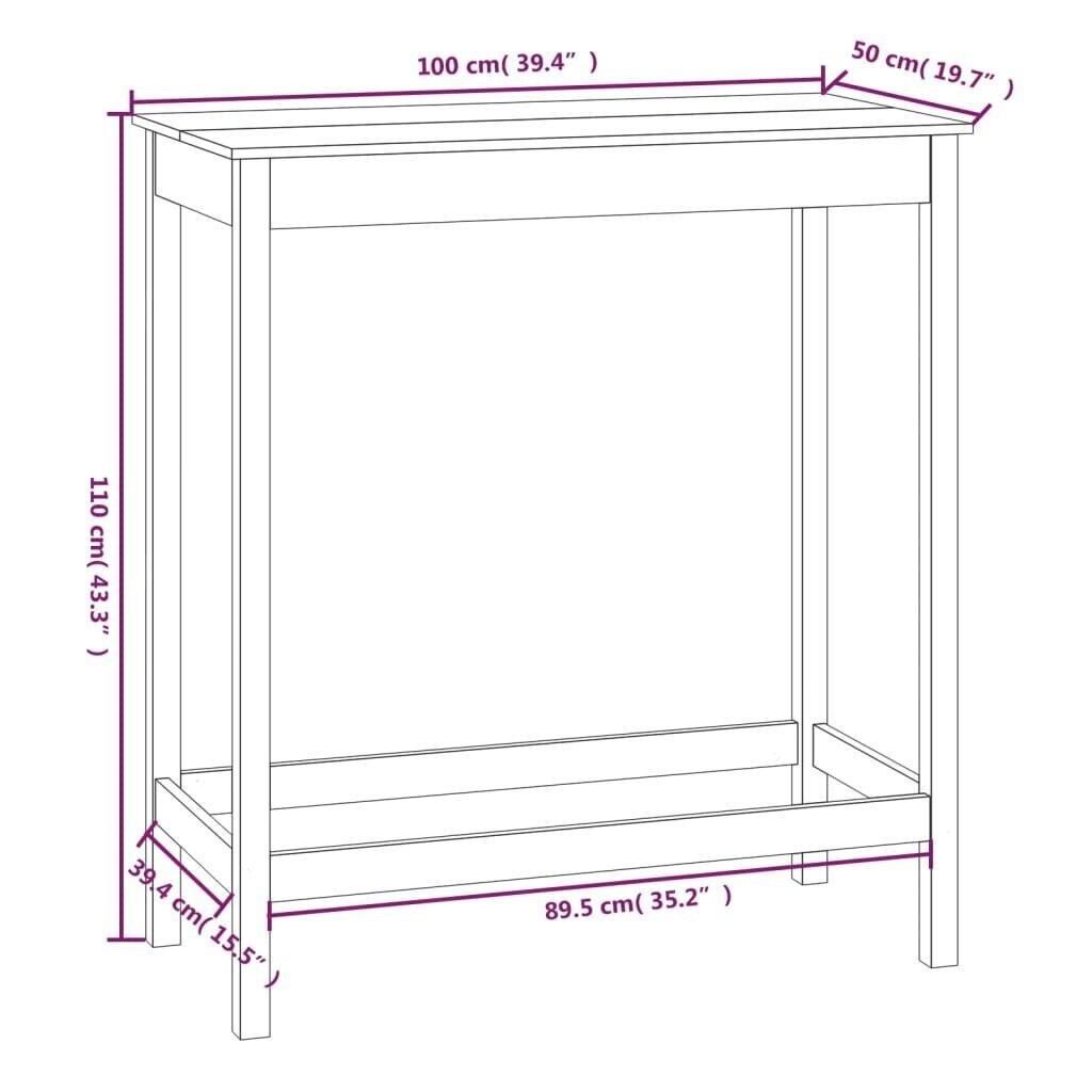 vidaXL bāra galds, melns, 100x50x110 cm, priedes masīvkoks цена и информация | Virtuves galdi, ēdamgaldi | 220.lv