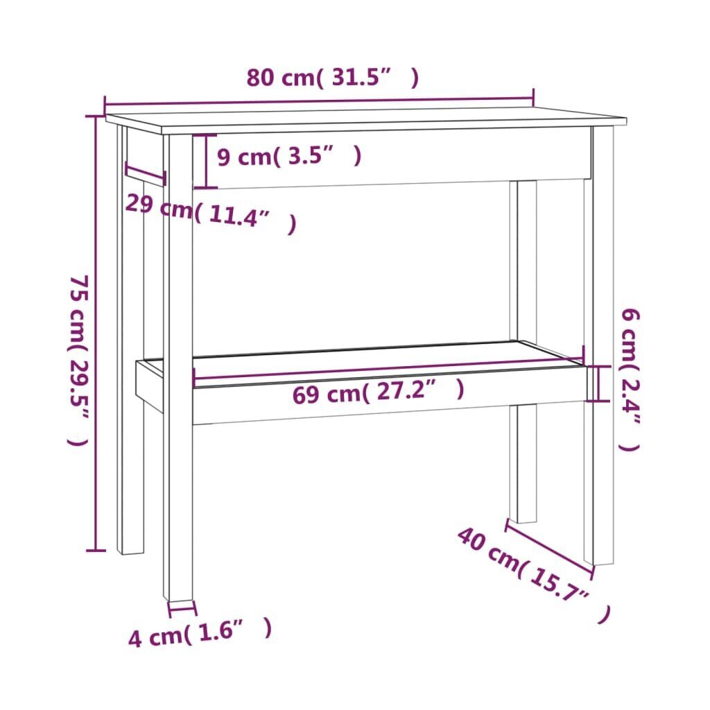 vidaXL konsoles galdiņš, 80x40x75 cm, priedes masīvkoks cena un informācija | Konsoles galdiņi | 220.lv