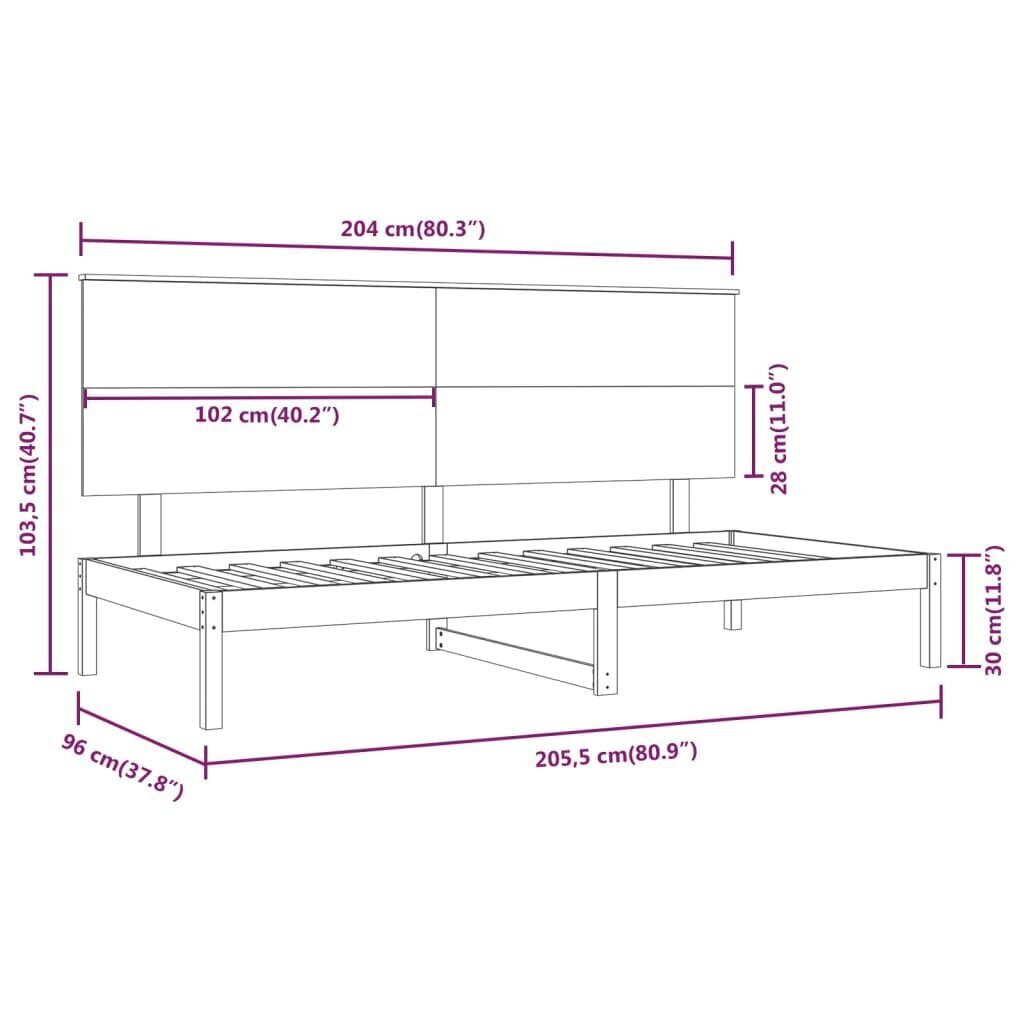 vidaXL dīvāngulta, pelēka, 90x200 cm, priedes masīvkoks cena un informācija | Gultas | 220.lv