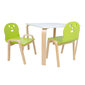 Bērnu komplekts HAPPY galds un 2 krēsli, balts/zaļš цена и информация | Ēdamistabas komplekti | 220.lv