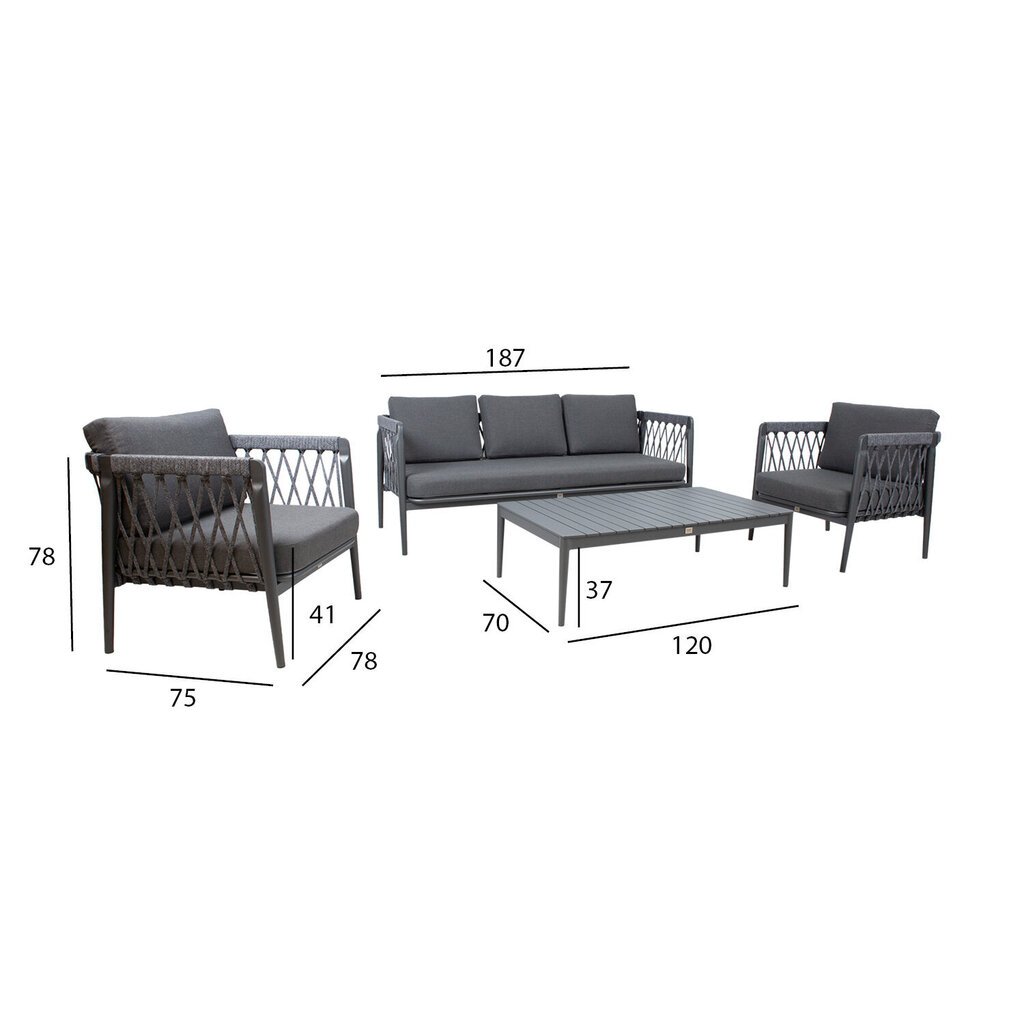Dārza mēbeļu komplekts ANTHEM galds, dīvāns un 2 krēsli, pelēks cena un informācija | Dārza mēbeļu komplekti | 220.lv