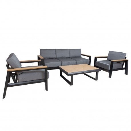 Dārza mēbeļu komplekts FELNO galds, dīvāns un 2 atzveltnes krēsli, melns cena un informācija | Dārza mēbeļu komplekti | 220.lv