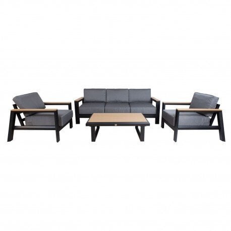 Dārza mēbeļu komplekts FELNO galds, dīvāns un 2 atzveltnes krēsli, melns cena un informācija | Dārza mēbeļu komplekti | 220.lv