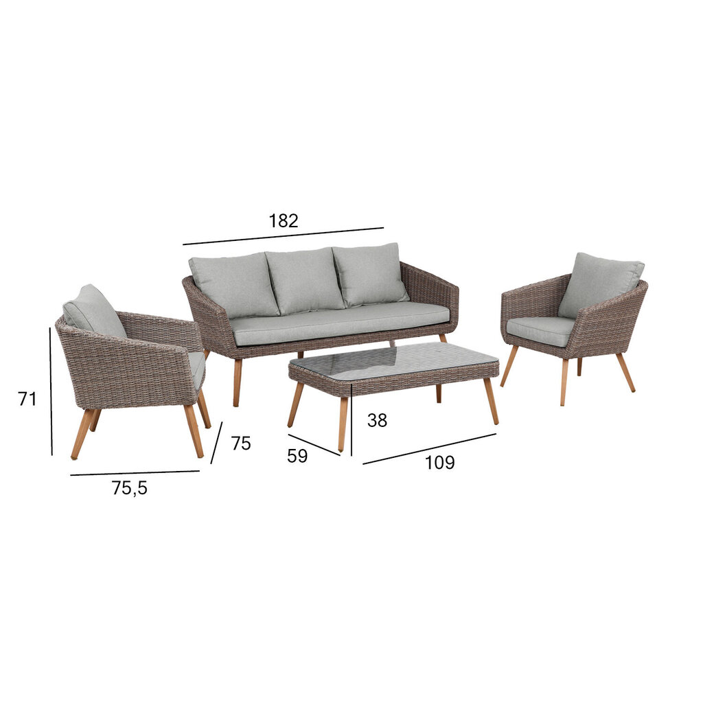 Komplekts NORWAY dīvāns, 2 krēsli, kafijas galdiņš cena un informācija | Dārza mēbeļu komplekti | 220.lv