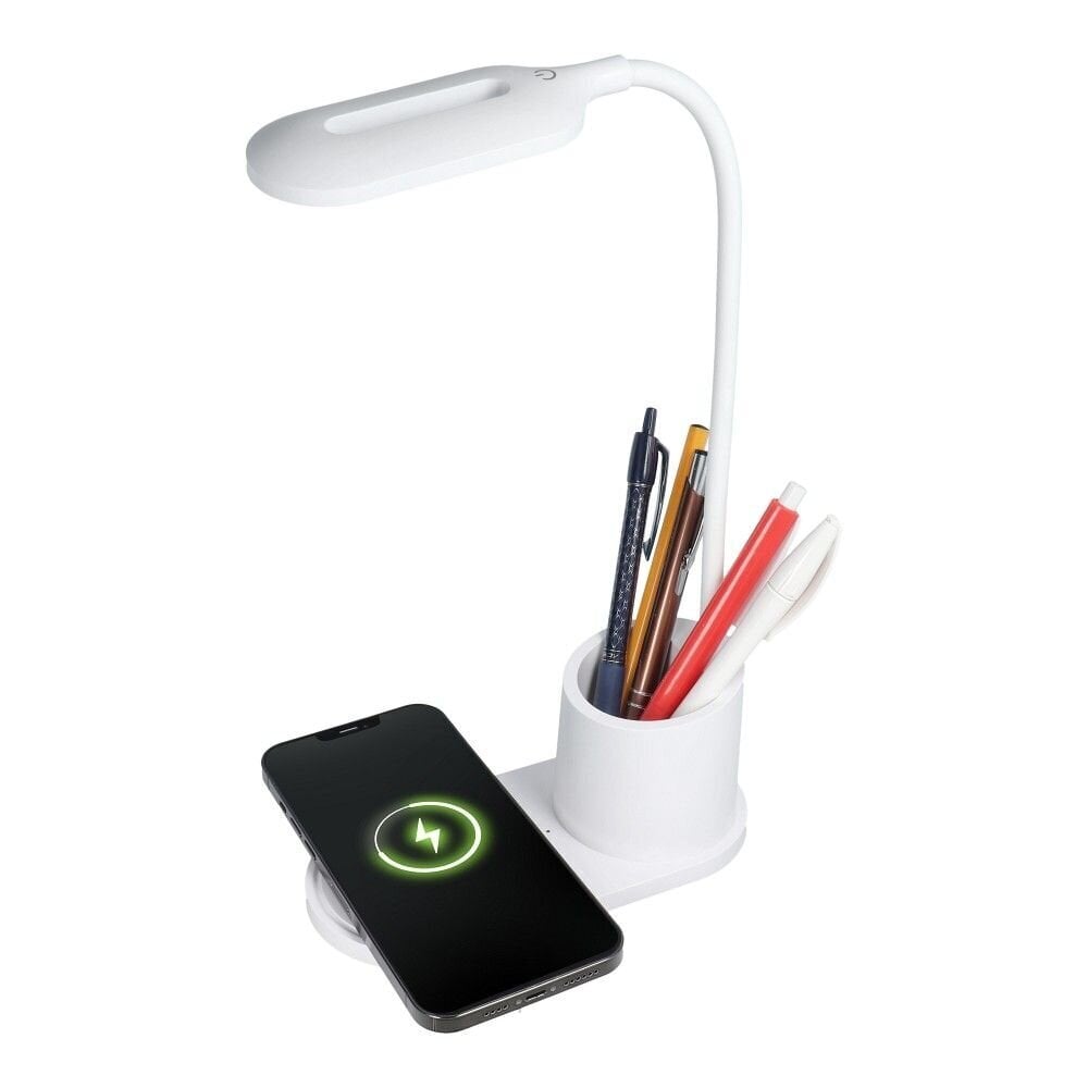 LED galda lampa ar bezvadu uzļades (wirelles charger) Balta cena un informācija | Galda lampas | 220.lv