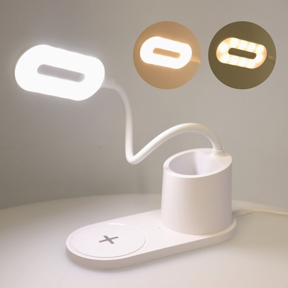 LED galda lampa ar bezvadu uzļades (wirelles charger) Balta цена и информация | Galda lampas | 220.lv