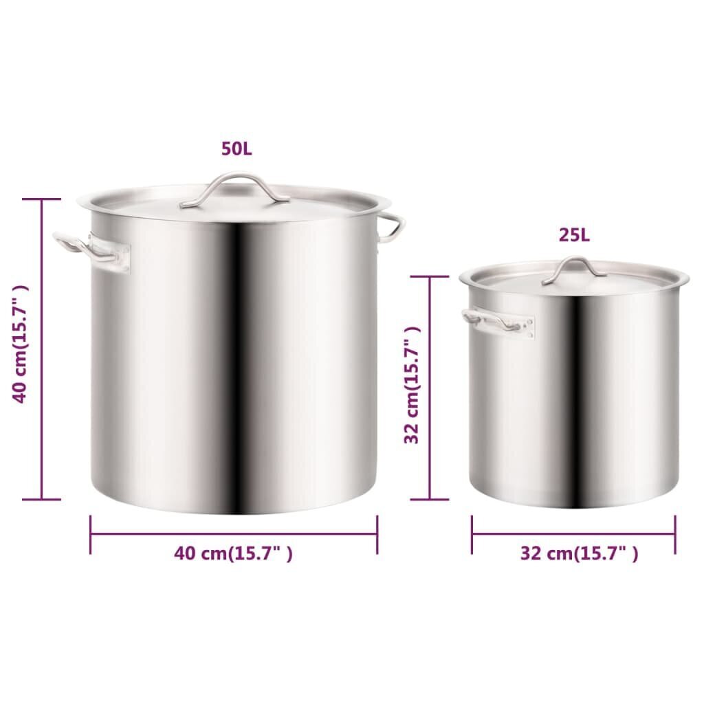 vidaXL 2-daļīgs zupas katlu komplekts, 50/25 L, nerūsējošs tērauds cena un informācija | Katli, tvaika katli | 220.lv