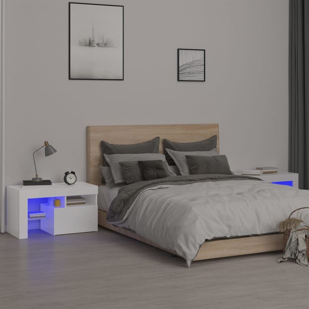 Nakts skapītis LED, 2vnt., balts, 70x36,5x40cm cena un informācija | Naktsskapīši | 220.lv
