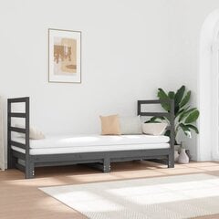 Izvelkama gulta, pelēka, 2x(90x190)cm, priedes masīvkoks cena un informācija | Gultas | 220.lv