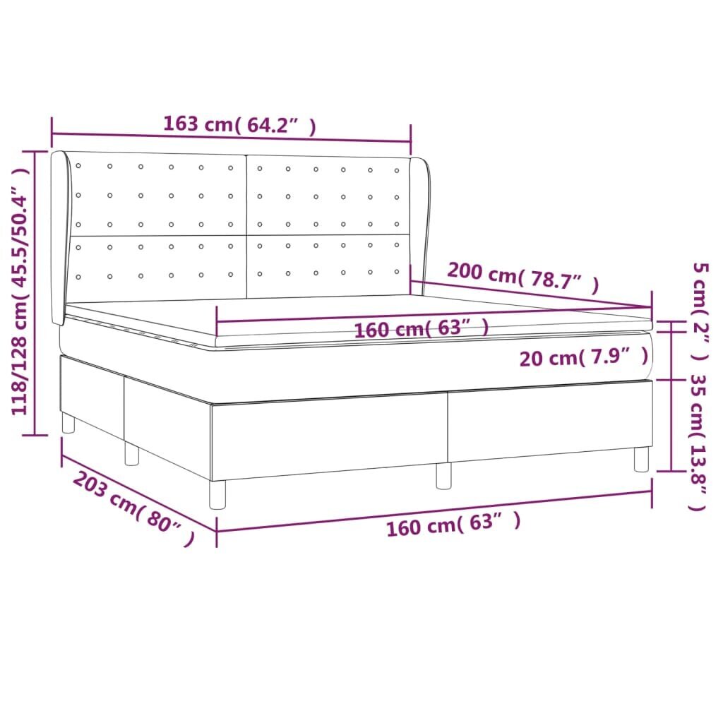 Atsperu gultas rāmis ar matraci vidaXL, 160x200 cm, melns цена и информация | Gultas | 220.lv