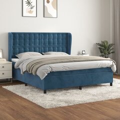 vidaXL atsperu gulta ar matraci, tumši zils samts, 160x200 cm cena un informācija | Gultas | 220.lv
