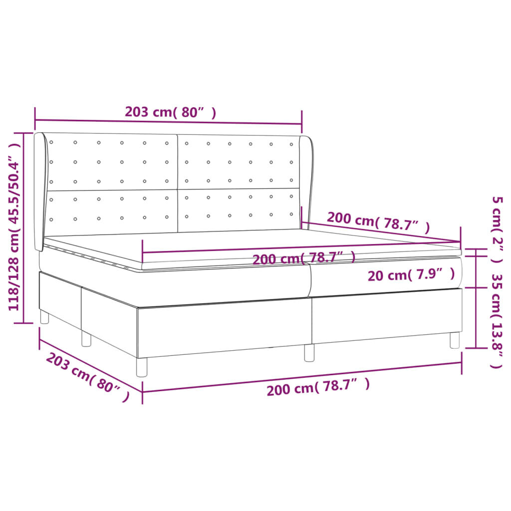 Atsperu gultas rāmis ar matraci vidaXL, 200x200 cm, tumši pelēks cena un informācija | Gultas | 220.lv