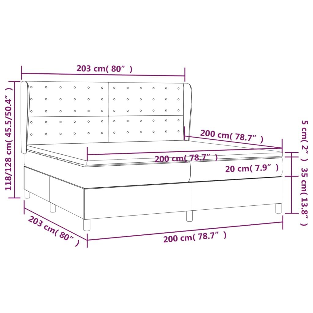 vidaXL atsperu gulta ar matraci, melns samts, 200x200 cm цена и информация | Gultas | 220.lv