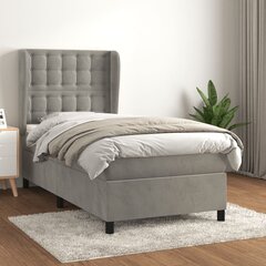 vidaXL atsperu gulta ar matraci, gaiši pelēks samts, 90x190 cm цена и информация | Кровати | 220.lv