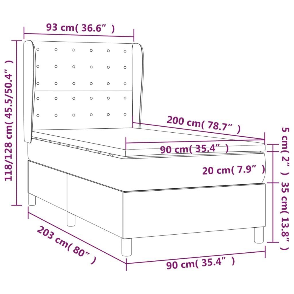 Atsperu gultas rāmis ar matraci vidaXL, 90x200 cm, gaiši pelēks цена и информация | Gultas | 220.lv