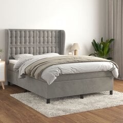 vidaXL atsperu gulta ar matraci, gaiši pelēks samts, 140x190 cm цена и информация | Кровати | 220.lv