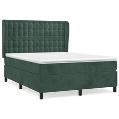 Atsperu gultas rāmis ar matraci vidaXL, 140x190 cm, tumši zaļš cena un informācija | Gultas | 220.lv