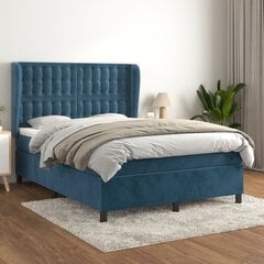 Atsperu gultas rāmis ar matraci vidaXL, 140x190 cm, tumši zils cena un informācija | Gultas | 220.lv