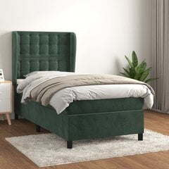 Atsperu gultas rāmis ar matraci vidaXL, 90x200 cm, tumši zaļš цена и информация | Кровати | 220.lv