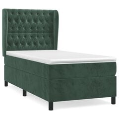Atsperu gultas rāmis ar matraci vidaXL, 90x200 cm, tumši zaļš цена и информация | Кровати | 220.lv