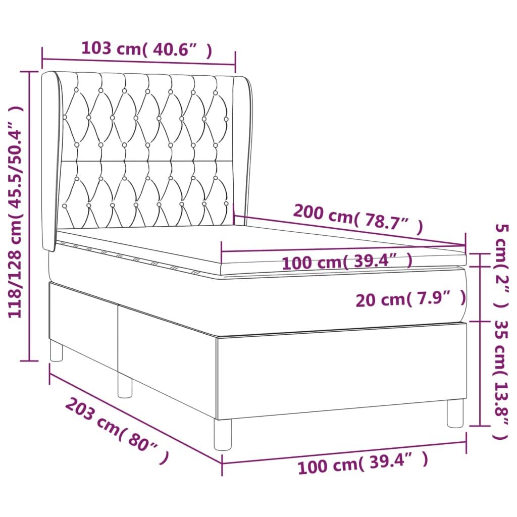 Atsperu gultas rāmis ar matraci vidaXL, 100x200 cm, gaiši pelēks cena un informācija | Gultas | 220.lv