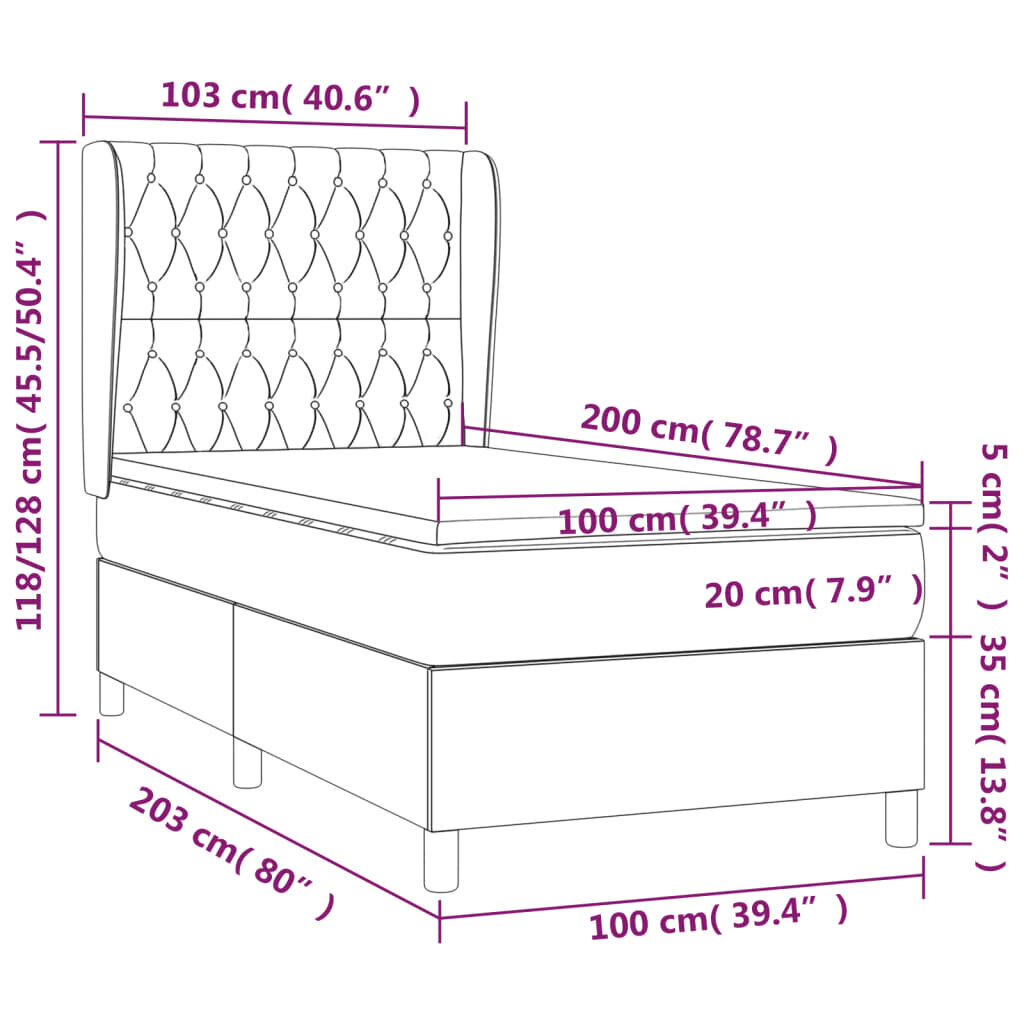 Atsperu gultas rāmis ar matraci vidaXL, 100x200 cm, tumši zaļš cena un informācija | Gultas | 220.lv