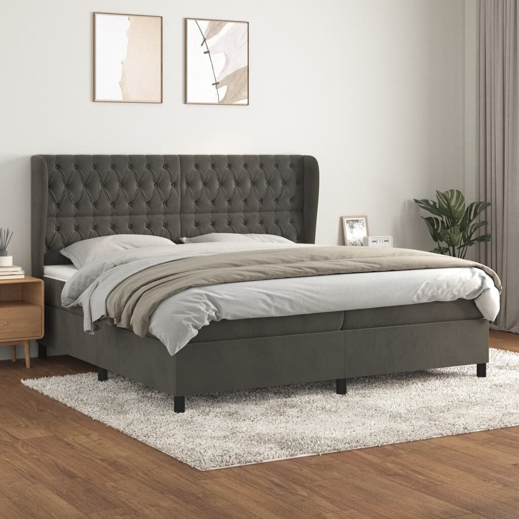 vidaXL atsperu gulta ar matraci, tumši pelēks samts, 200x200 cm cena un informācija | Gultas | 220.lv