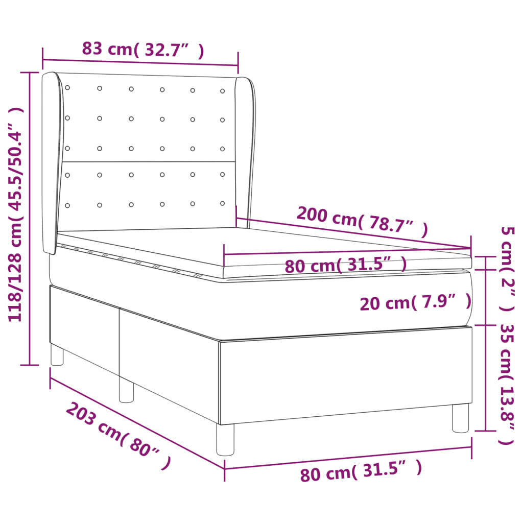 vidaXL atsperu gulta ar matraci, melns samts, 80x200 cm cena un informācija | Gultas | 220.lv