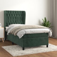 Atsperu gultas rāmis ar matraci vidaXL, 80x200 cm, tumši zaļš cena un informācija | Gultas | 220.lv