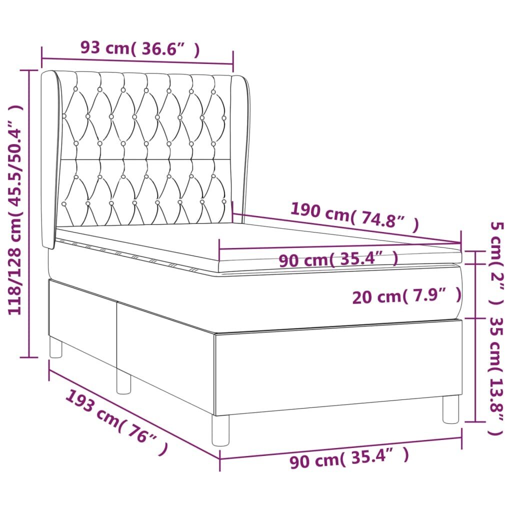 Atsperu gultas rāmis ar matraci vidaXL, 90x190 cm, melna cena un informācija | Gultas | 220.lv