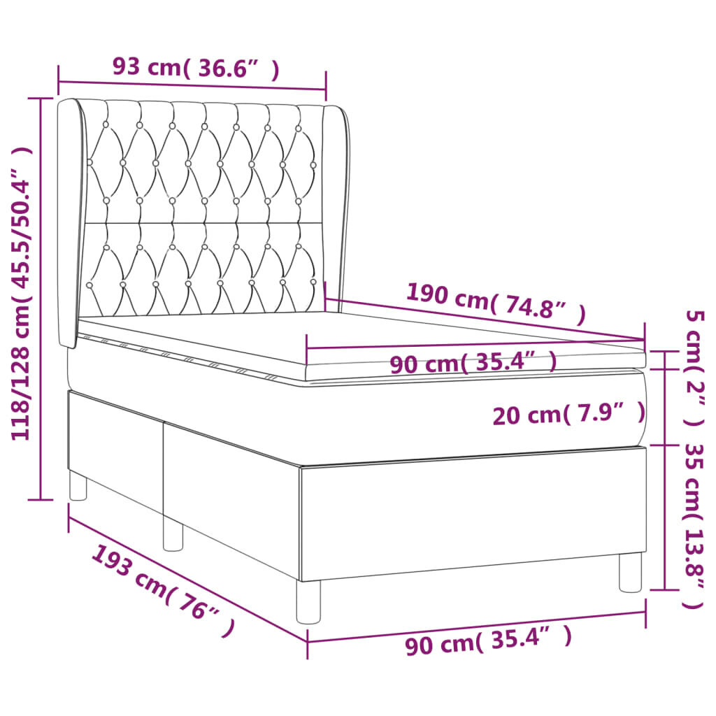 Atsperu gultas rāmis ar matraci vidaXL, 90x190 cm, tumši zaļš cena un informācija | Gultas | 220.lv