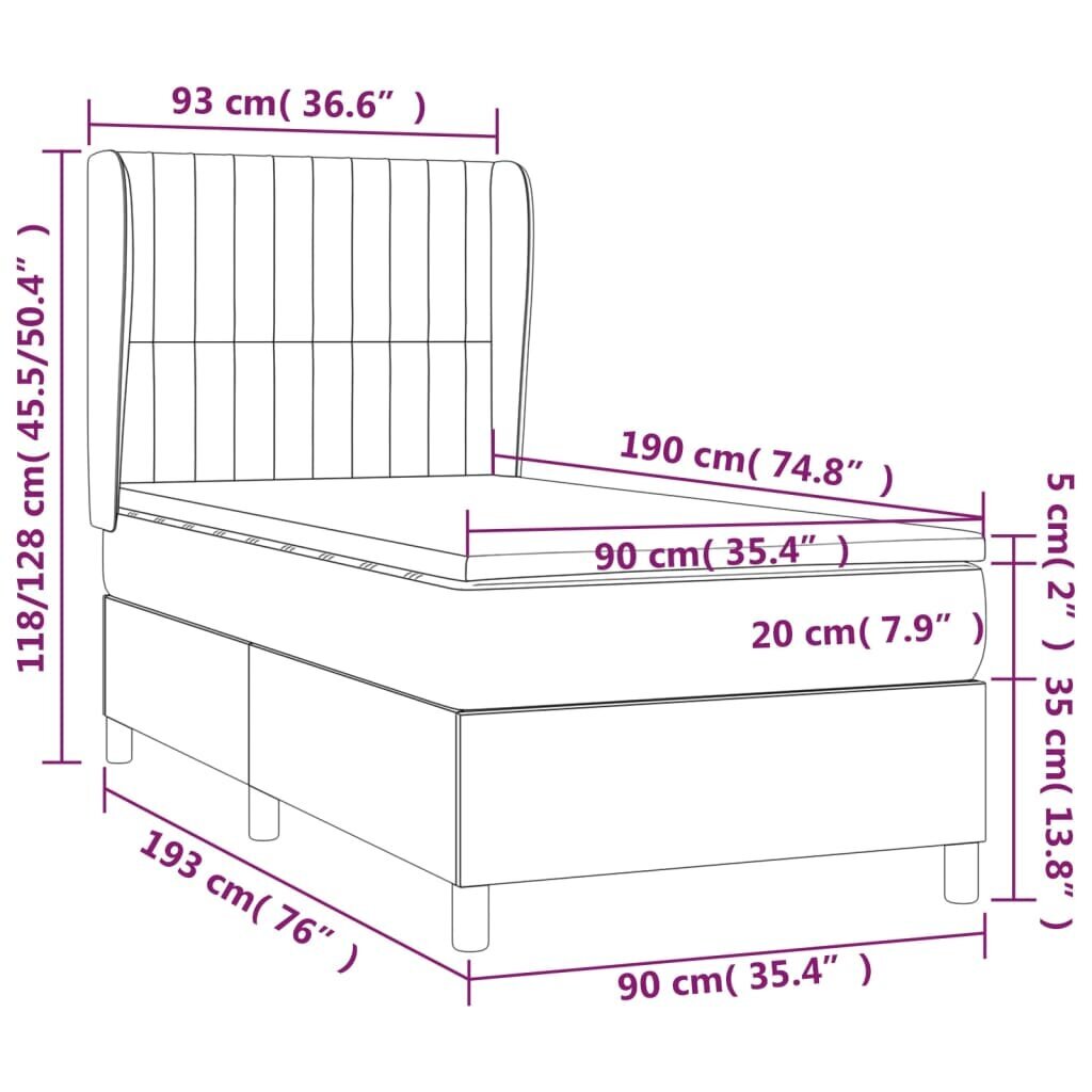 Atsperu gulta ar matraci vidaXL, 90x190 cm, melns cena un informācija | Gultas | 220.lv