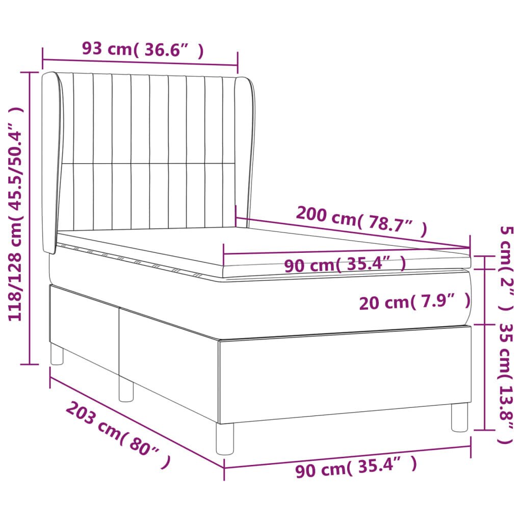 Atsperu gulta ar matraci vidaXL, 90x200 cm, gaiši pelēks cena un informācija | Gultas | 220.lv