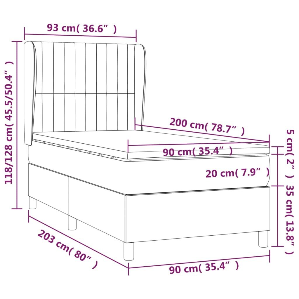 Atsperu gulta ar matraci vidaXL, 90x200 cm, tumši zaļš cena un informācija | Gultas | 220.lv