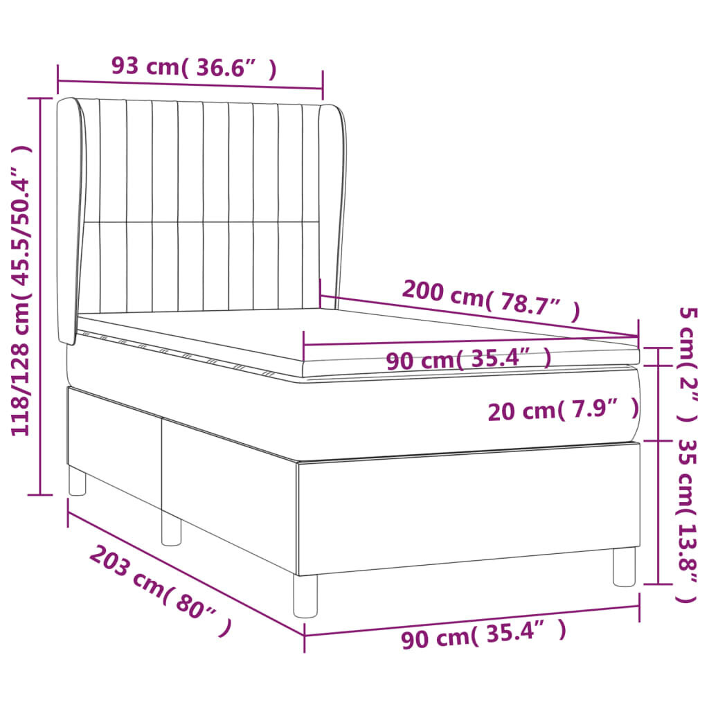 Atsperu gulta ar matraci vidaXL, 90x200 cm, rozā цена и информация | Gultas | 220.lv