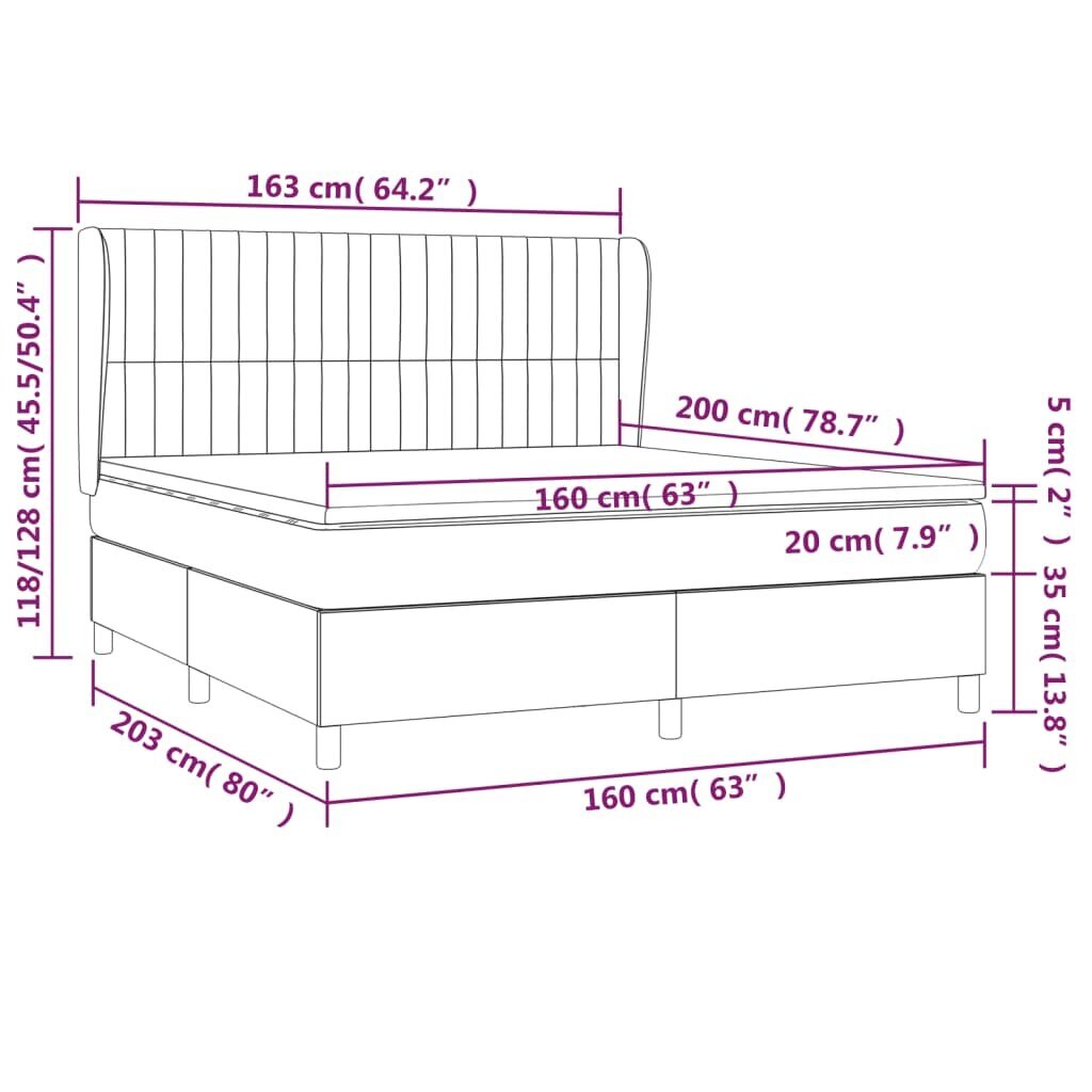 vidaXL atsperu gulta ar matraci, tumši pelēka samts, 160x200 cm cena un informācija | Gultas | 220.lv