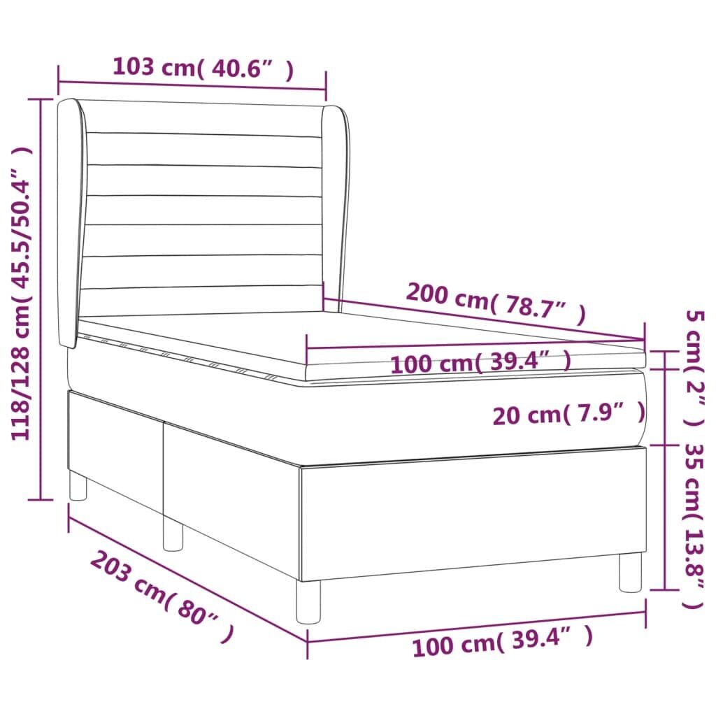 vidaXL atsperu gulta ar matraci, melns samts, 100x200 cm cena un informācija | Gultas | 220.lv