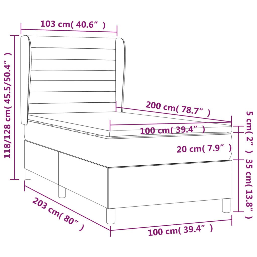 Atsperu gulta ar matraci vidaXL, 100x200 cm, tumši zaļš цена и информация | Gultas | 220.lv